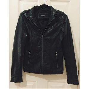 Guess Black Genuine Leather Jacket
